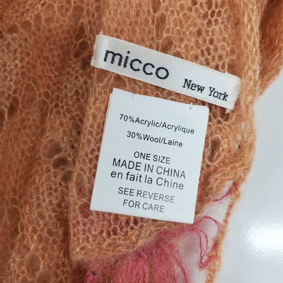 Micco New York Peach Floral Wool Blend Knit Scarf - Picture 4 of 6